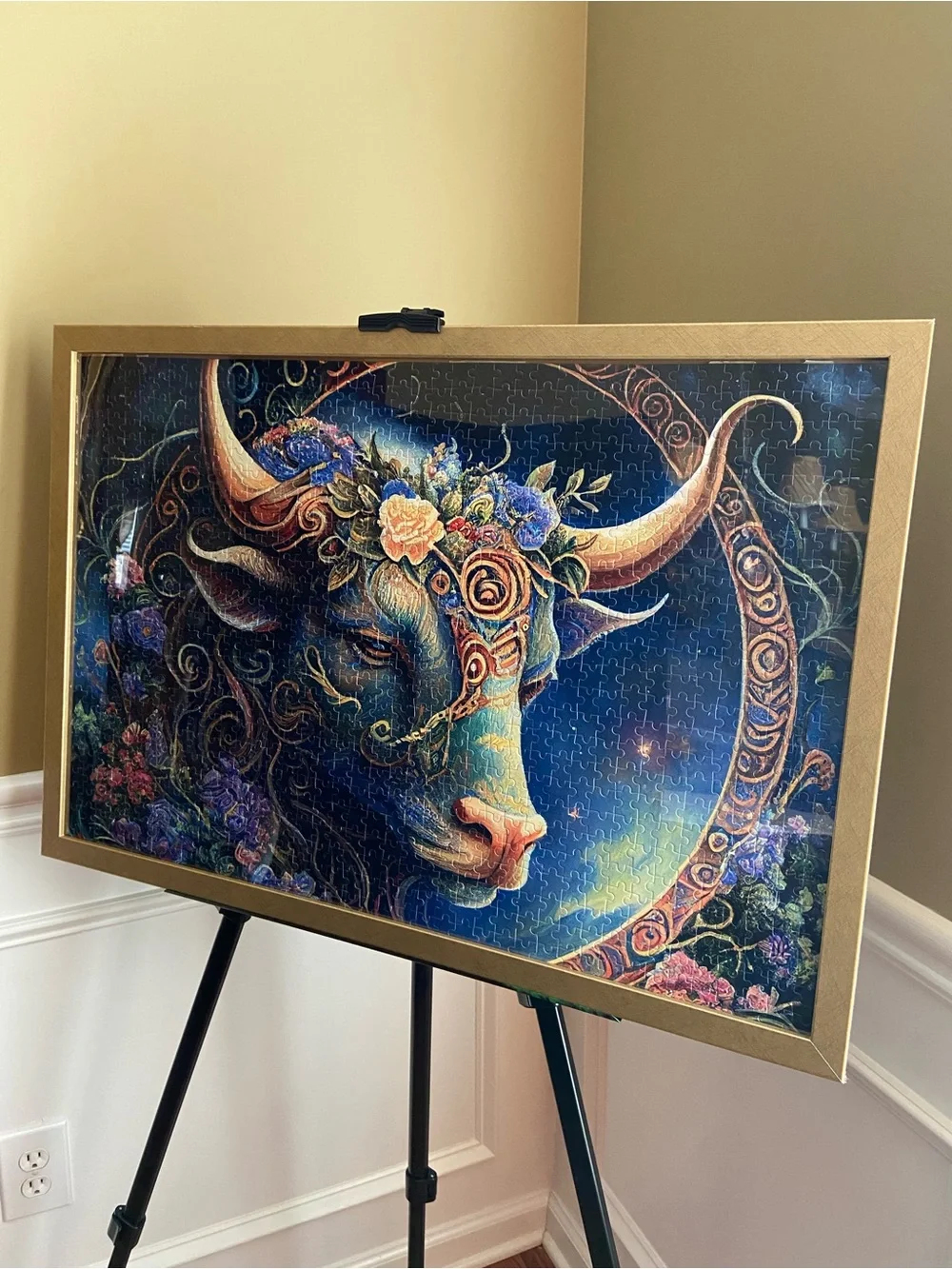 Blue Floral Bull Wall Art Print - Brand